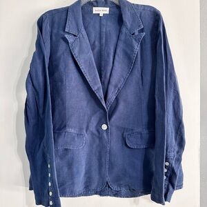 Bella Dahl Navy Linen Blazer Small One Button Closure